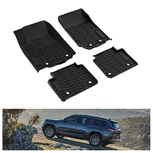 KIWI MASTER Floor Mats for 2022-2026 New Jeep Grand Cherokee/ 4xe, Custom Fit All Weather Car Mats, Heavy Duty TPE Floor Liners, Front & Rear 2 Row, Black - 1