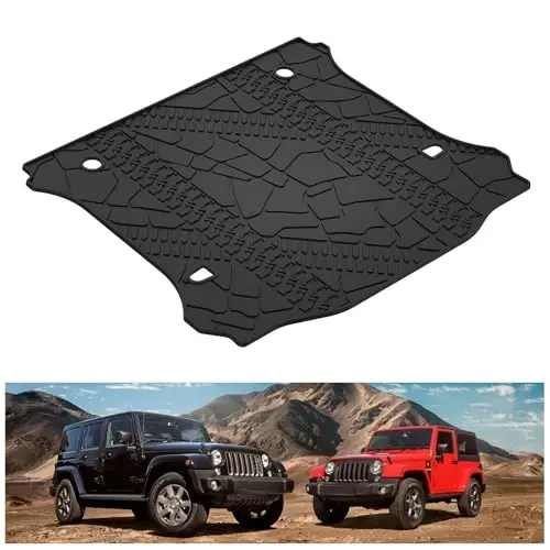 KIWI MASTER Cargo Mat for 2007-2018 Jeep Wrangler JK, OEM Replacement 82213184, Custom Fit All Weather Rear Cargo Liner, Heavy Duty TPE Tray Trunk Mat, Black - 1