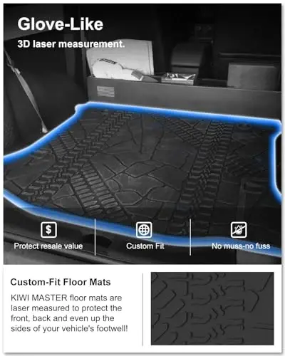 KIWI MASTER Cargo Mat for 2007-2018 Jeep Wrangler JK, OEM Replacement 82213184, Custom Fit All Weather Rear Cargo Liner, Heavy Duty TPE Tray Trunk Mat, Black - 2