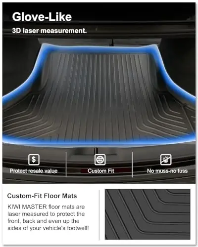 KIWI MASTER Cargo Mat for 2011-2023 Dodge Charger/Chrysler 300, Custom Fit All Weather Rear Cargo Liner, Heavy Duty TPE Tray Trunk Mat, Black - 2