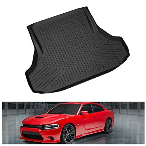 KIWI MASTER Cargo Mat for 2011-2023 Dodge Charger/Chrysler 300, Custom Fit All Weather Rear Cargo Liner, Heavy Duty TPE Tray Trunk Mat, Black - KIWI MASTER