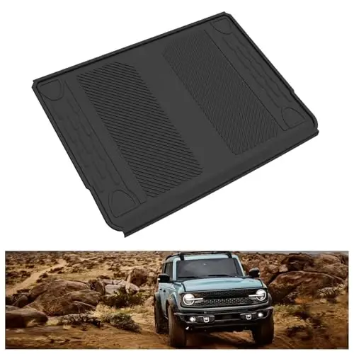 KIWI MASTER Cargo Mat for 2021-2026 Ford Bronco 4-Door, OEM Replacement M2DZ-58047A74-BA, Custom Fit All Weather Rear Cargo Liner, Heavy Duty TPE Tray Trunk Mat, Black - KIWI MASTER