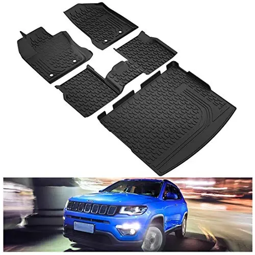 KIWI MASTER Floor Mats & Cargo Mat for 2017-2026 Jeep Compass, OEM Replacement ‎82214651 ‎82214666, Custom Fit All Weather Car Mats, Heavy Duty TPE Floor Liners, Front & Rear & Trunk Mat Set, Black 