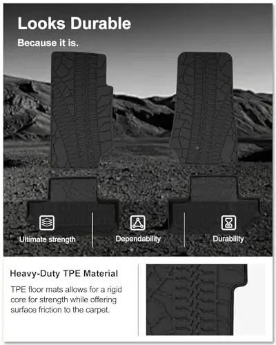 Kiwi Master Floor Mats for 2007-2013 Jeep Wrangler JK 2-Door | Custom Fit All Weather Car Mats, Heavy Duty TPE Floor Liners, Front & Rear 2 Row Set, Black - 5