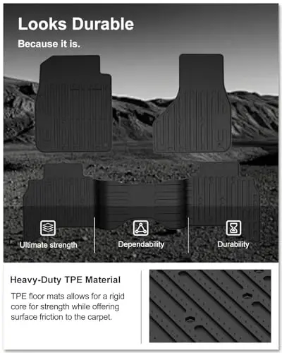 KIWI MASTER Floor Mats for 2009-2018 Dodge Ram 1500 Quad Cab, 2019-2024 Ram 1500 Classic Quad Cab, Custom Fit All Weather Car Mats, Heavy Duty TPE Floor Liners, Front & Rear 2 Row, Black - 5