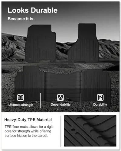 KIWI MASTER Floor Mats for 2009-2018 Dodge Ram 1500/2500/3500 Crew Cab, 2019-2024 Ram 1500 Classic Crew Cab, All Weather Car Mats, Custom Fit TPE Floor Liners, Front & Rear 2 Row, Black - 5