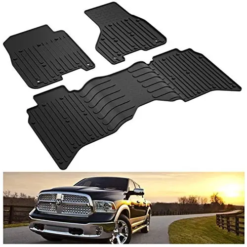 KIWI MASTER Floor Mats for 2009-2018 Dodge Ram 1500/2500/3500 Crew Cab, 2019-2024 Ram 1500 Classic Crew Cab, All Weather Car Mats, Custom Fit TPE Floor Liners, Front & Rear 2 Row, Black - 1