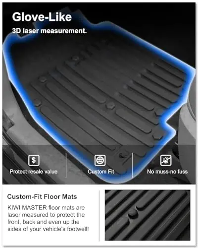 KIWI MASTER Floor Mats for 2009-2018 Dodge Ram 1500/2500/3500 Crew Cab, 2019-2024 Ram 1500 Classic Crew Cab, All Weather Car Mats, Custom Fit TPE Floor Liners, Front & Rear 2 Row, Black - 2