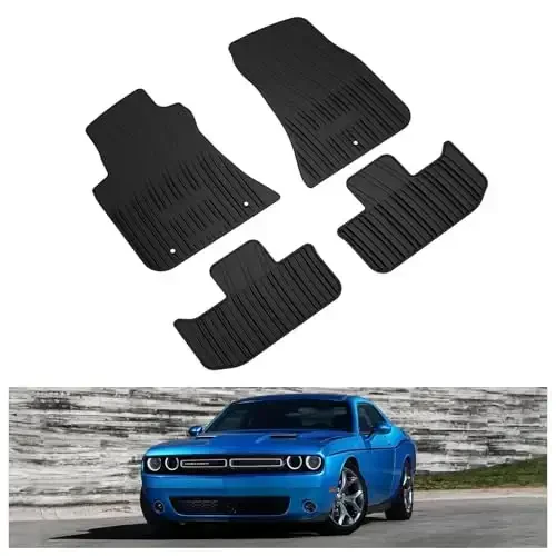 KIWI MASTER Floor Mats for 2011-2023 Dodge Challenger RWD OEM Replacement 82212545 All Weather Slush Liners Front and Rear 2 Row TPE Mat Black - 1
