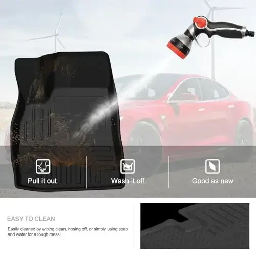 KIWI MASTER Floor Mats for 2012-2020 Tesla Model S All Weather Protector Mat Front & Rear 2 Row Seat Heavy Duty TPE Slush Liner Black - 7