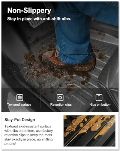 KIWI MASTER Floor Mats for 2012-2020 Tesla Model S All Weather Protector Mat Front & Rear 2 Row Seat Heavy Duty TPE Slush Liner Black - 5