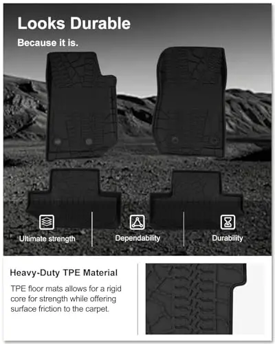 Kiwi Master Floor Mats for 2014-2017 Jeep Wrangler JK 2-Door | Custom Fit All Weather Car Mats, Heavy Duty TPE Floor Liners, Front & Rear 2 Row Set, Black - 5