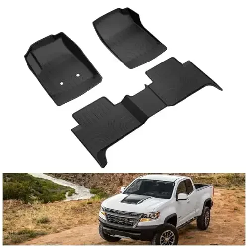 KIWI MASTER Floor Mats for 2015-2022 Chevy Colorado/GMC Canyon Crew Cab, All Weather Car Mats, Custom Fit TPE Floor Liners, Front & Rear 2 Row, Black - KIWI MASTER