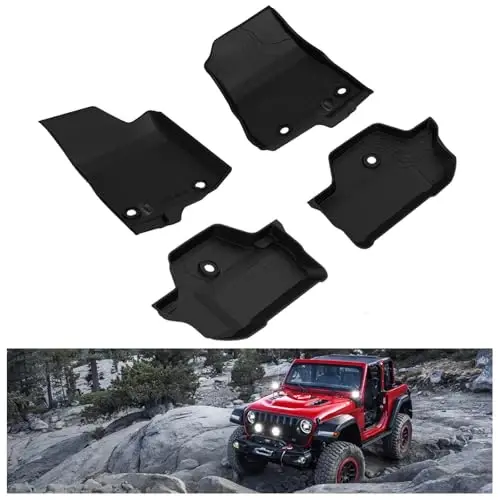 KIWI MASTER Floor Mats for 2018-2026 Jeep Wrangler JL 2-Door, OEM Replacement 82215202AE, Custom Fit All Weather Car Mats, Heavy Duty TPE Floor Liners, Front & Rear 2 Row, Black 