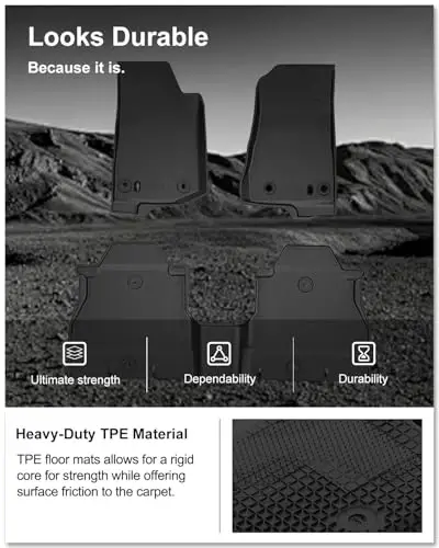 Kiwi Master Floor Mats for 2018-2026 Jeep Wrangler JL 4-Door | OEM Replacement 82215203AE, Custom Fit All Weather Car Mats, Heavy Duty TPE Floor Liners, Front & Rear 2 Row Set, Black - 5