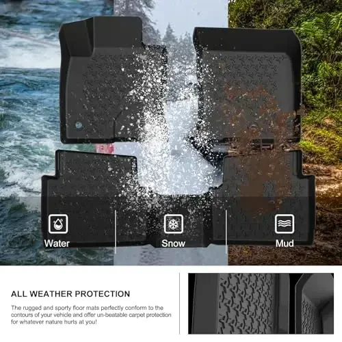 KIWI MASTER Floor Mats for 2021-2025 Ford Bronco Sport, OEM Replacement MP1Z-7813300-AA, All Weather Car Mats, Custom Fit TPE Floor Liners, Front & Rear 2 Row, Black - 3