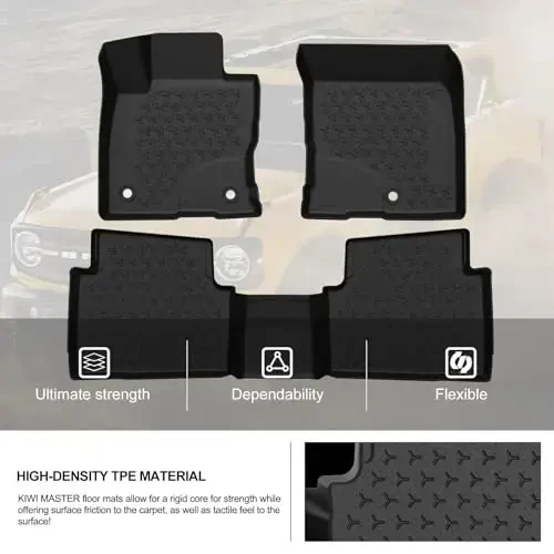 KIWI MASTER Floor Mats for 2021-2025 Ford Bronco Sport, OEM Replacement MP1Z-7813300-AA, All Weather Car Mats, Custom Fit TPE Floor Liners, Front & Rear 2 Row, Black - 6