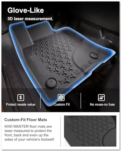 KIWI MASTER Floor Mats for 2021-2025 Ford Bronco Sport, OEM Replacement MP1Z-7813300-AA, All Weather Car Mats, Custom Fit TPE Floor Liners, Front & Rear 2 Row, Black - KIWI MASTER