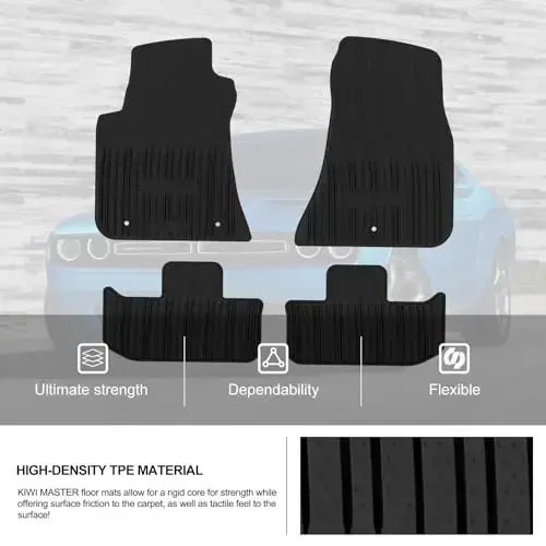 KIWI MASTER Коврики для пола для 2011-2023 Dodge Challenger RWD OEM Replacement 82212545 Всепогодные коврики для слякоти Передние и задние 2 ряда TPE Черный коврик - 6