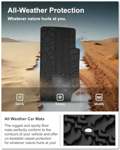 Kiwi Master Floor Mats for 2007-2013 Jeep Wrangler JK 4-Door | OEM Replacement 82210166AC, Custom Fit All Weather Car Mats, Heavy Duty TPE Floor Liners, Front & Rear 2 Row Set, Black - 3
