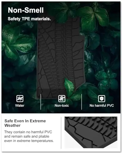 Kiwi Master Floor Mats for 2007-2013 Jeep Wrangler JK 4-Door | OEM Replacement 82210166AC, Custom Fit All Weather Car Mats, Heavy Duty TPE Floor Liners, Front & Rear 2 Row Set, Black - 4