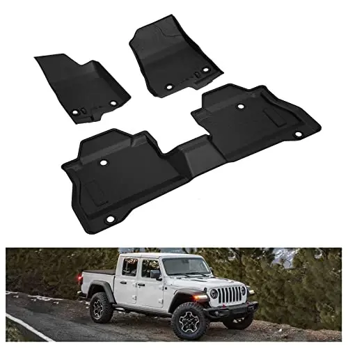Kiwi Master Floor Mats for 2020-2026 Jeep Gladiator | OEM Replacement 82215626AB, Custom Fit All Weather Car Mats, Heavy Duty TPE Floor Liners, Front & Rear 2 Row Set, Black - 1
