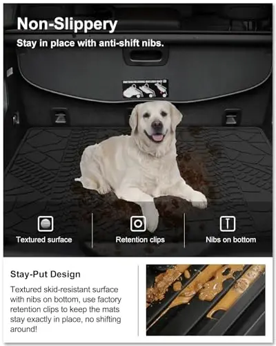 Kiwi Master Floor Mats & Cargo Mat for 2014-2023 Jeep Cherokee | OEM Replacement 82214855, Custom Fit All Weather Car Mats, Heavy Duty TPE Floor Liners, Front Rear Tray Trunk Mat Set, Black - 6