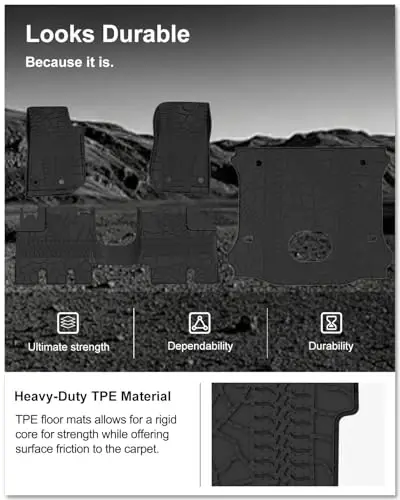 KIWI MASTER Floor Mats & Cargo Mat for 2015-2018 Jeep Wrangler JK 4 Door, OEM Replacement 82213860 82214404, All Weather Car Mats, Heavy Duty TPE Floor Liners, Front & Rear & Trunk Mat Set, Black - 5