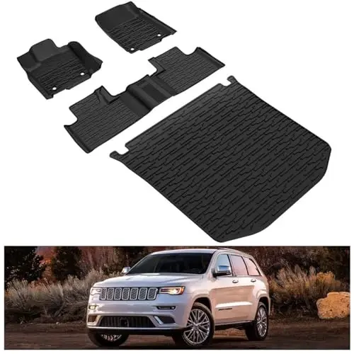 Kiwi Master Floor Mats & Cargo Mat for 2016-2021 Jeep Grand Cherokee | OEM Replacement 82215577 82212085, Custom Fit All Weather Car Mats, Heavy Duty TPE Floor Liners, Front Rear Trunk Set, Black - 1