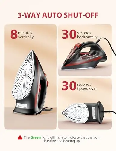 Irons Steamer for Clothes, Non-Stick Ceramic Soleplate, 500 Microsteam Holes, Powerful Steam Iron, Lightweight, Auto shutoff, Self-Cleaning, 12.31oz Water Tank Ironing Clothes for All Fabrics - 5