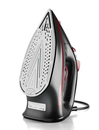 Sundu Steam Iron for Clothes with Rapid Heating Ceramic Coated Soleplate, 1500W with Precise Thermostat Dial, Self-Cleaning, Auto-Off, 15.21oz Water Tank for Home Clothes Ironing Use, Red 