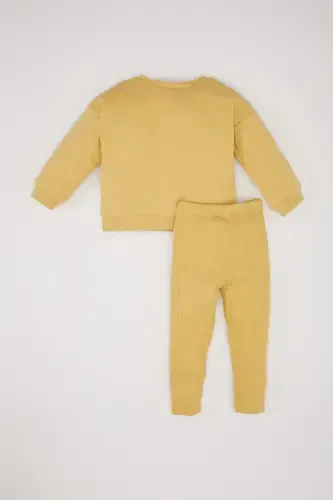 Kız Bebek 2'li Takım Dokuma Etiketli Sweatshirt Beli Lastikli Tayt E2216A524WN - 5