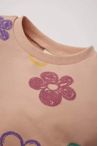 Kız Bebek 2li Takım Çiçekli Sweatshirt Beli Lastikli İspanyol Paça Alt E0200A525SP - Pembe-PN672 - 3