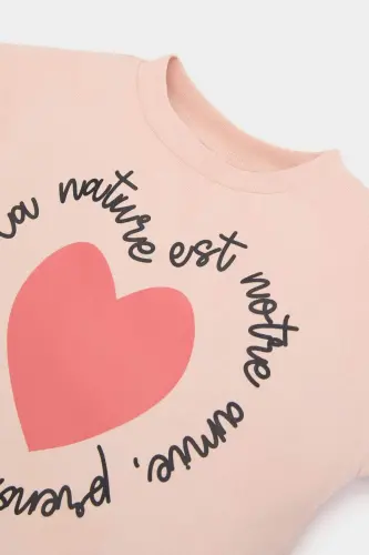 2li Takım Kalp Baskılı Uzun Kollu Tişört Beli Lastikli Alt Kız Bebek E5715A525SP - Pembe-PN672 - 3