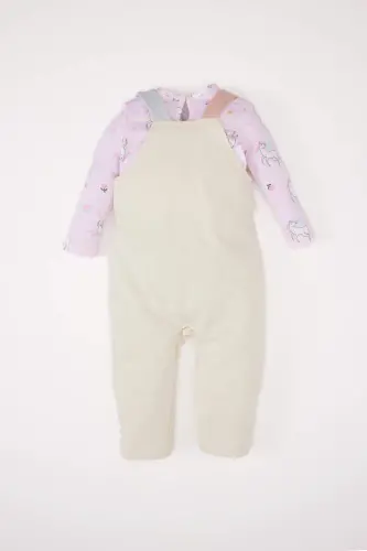 Kız Bebek 2'li Takım Unicorn Baskılı Sweatshirt Salopet Tulum E0487A525SP - Ekru-ER233 - 8