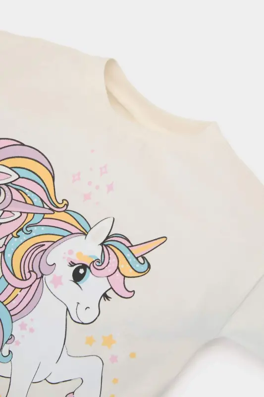 Kız Bebek 2'li Takım Unicorn Baskılı Uzun Kollu Tişört İspanyol Paça Tayt E5558A525SP - Ekru-ER100 - 3