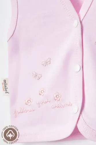 Kız Bebek Ayıcık Nakışlı Organik Pamuklu 3-6-9 Ay 2li Penye Bebek Yelek-Çok Renkli - 3