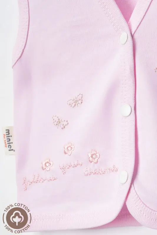 Kız Bebek Ayıcık Nakışlı Organik Pamuklu 3-6-9 Ay 2li Penye Bebek Yelek-Çok Renkli - 3