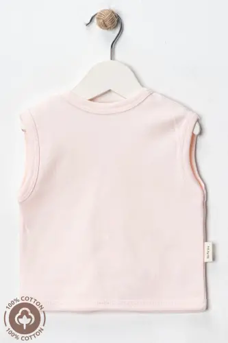 Kız Bebek Ayıcık Nakışlı Organik Pamuklu 3-6-9 Ay 2li Penye Bebek Yelek-Çok Renkli - 6