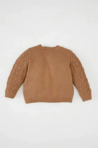 Kız Bebek Basic Düz Triko Bisiklet Yaka Düğmeli Hırka C7905A524AU - Kahve-BN564 - 5