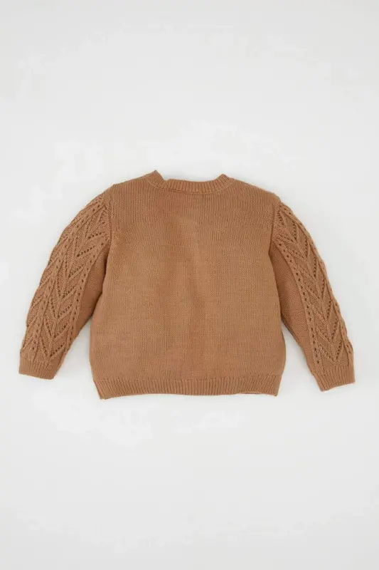 Kız Bebek Basic Düz Triko Bisiklet Yaka Düğmeli Hırka C7905A524AU - Kahve-BN564 - 5