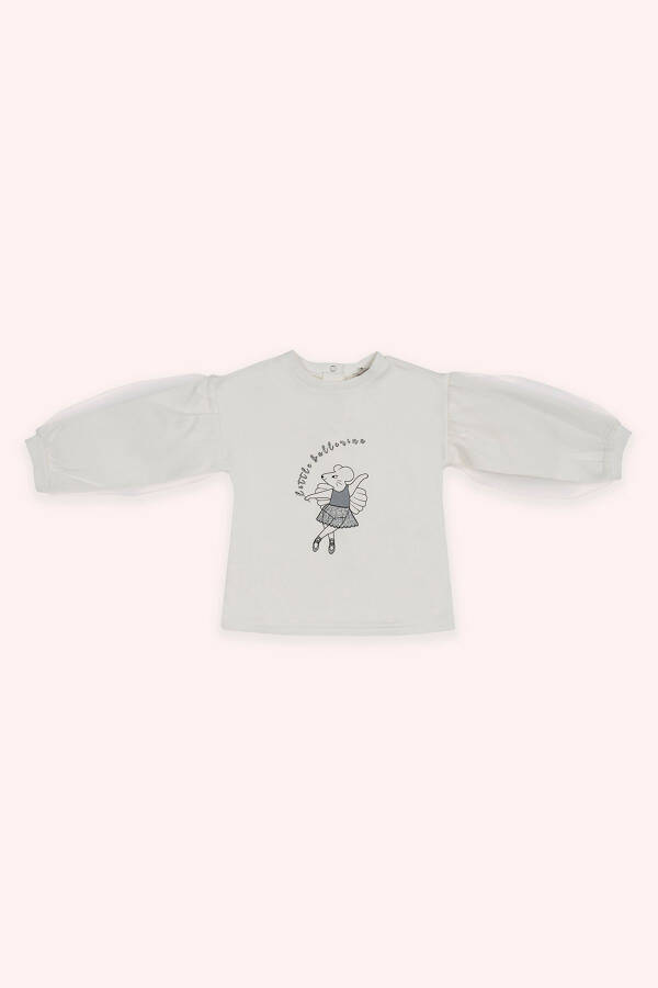 Kız Bebek Baskı Detaylı Ekru Sweatshirt - 018-Ekru - 1