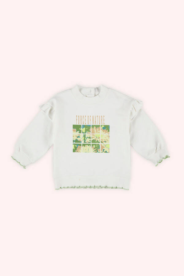 Kız Bebek Baskılı Beyaz Sweatshirt - 009-Beyaz - 1
