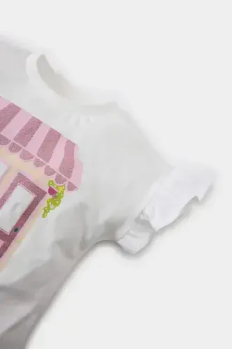 Kız Bebek Bisiklet Yaka Baskılı Kısa Kollu Tişört E7881A525SM-Ekru - 2