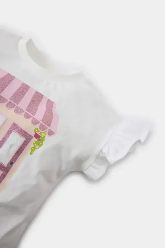 Kız Bebek Bisiklet Yaka Baskılı Kısa Kollu Tişört E7881A525SM-Ekru - 2