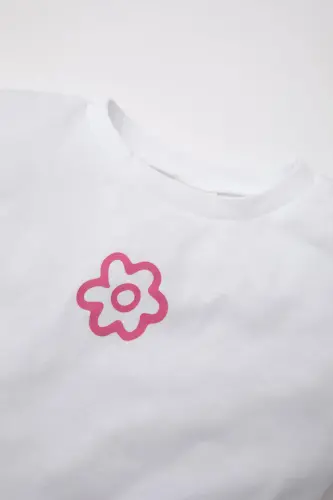 Kız Bebek Bisiklet Yaka Çiçekli Kısa Kollu Tişört Z9212a225sm-Beyaz - DEFACTO (1)