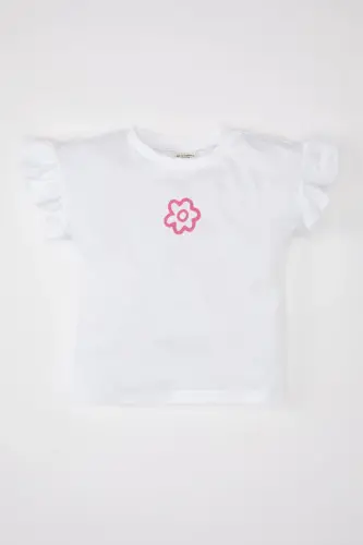 Kız Bebek Bisiklet Yaka Çiçekli Kısa Kollu Tişört Z9212a225sm-Beyaz - 1