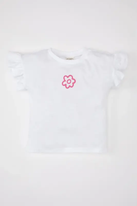 Kız Bebek Bisiklet Yaka Çiçekli Kısa Kollu Tişört Z9212a225sm-Beyaz - 1