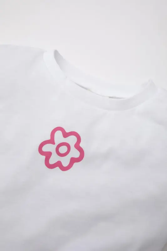 Kız Bebek Bisiklet Yaka Çiçekli Kısa Kollu Tişört Z9212a225sm-Beyaz - 2