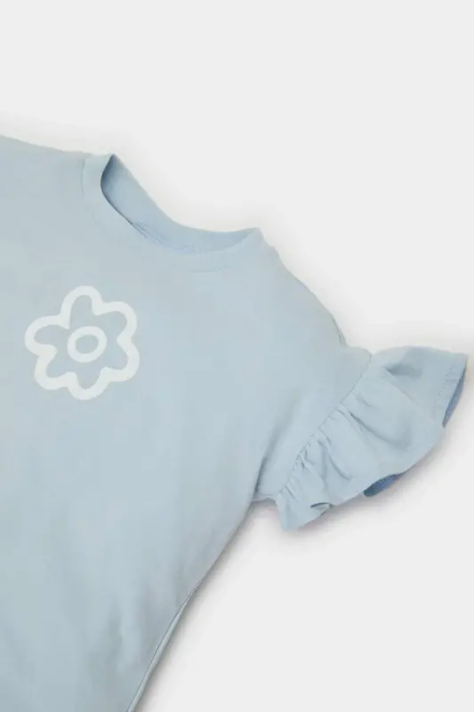 Kız Bebek Bisiklet Yaka Çiçekli Kısa Kollu Tişört Z9212A225SM-Mavi - 2